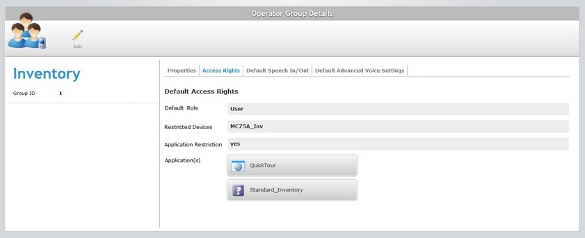 Operator Group Details Page Access Rights Tab