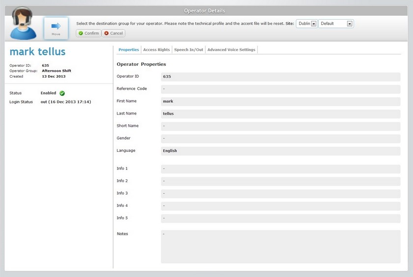 Operator Details Move Operator Confirmation