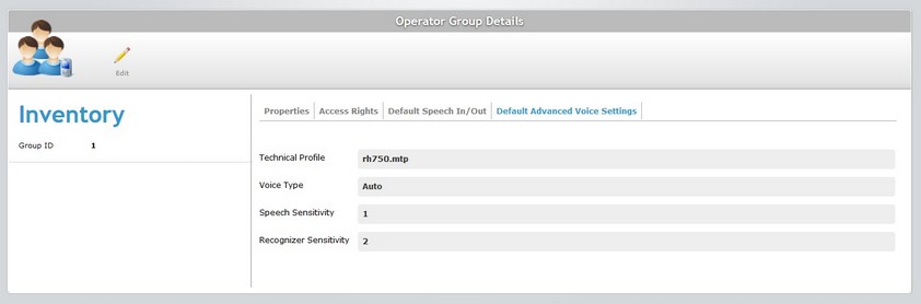 Operator Group Details Page Default Advanced Voice Settings tab