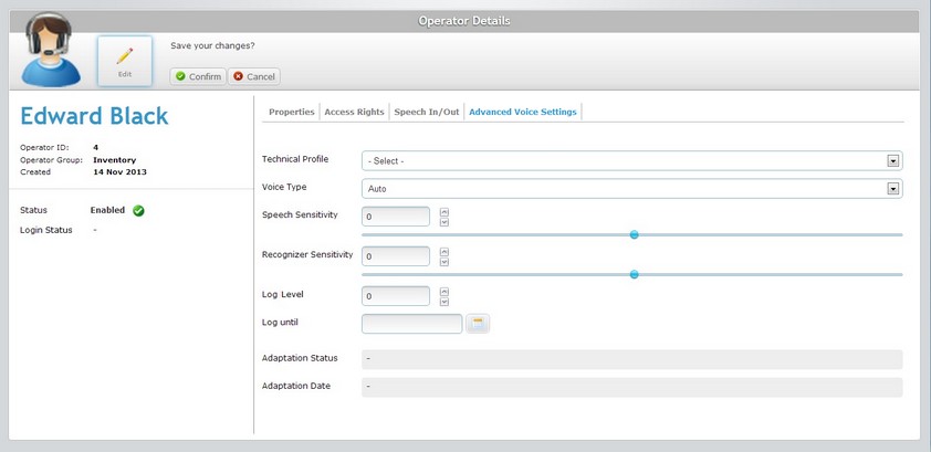 Operator Details Page Advanced Voice Settings Tab Edit