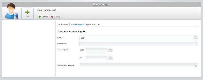 New Operator Access Rights Tab