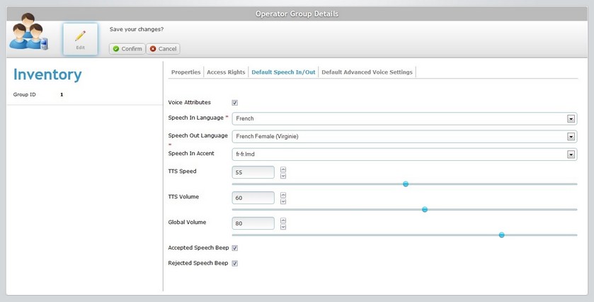 Operator Group Details Page Default Speech In Out Tab Edit