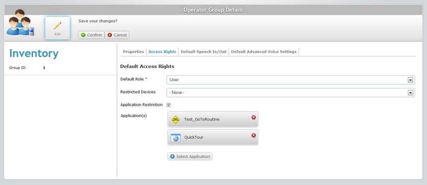 Operator Group Details Page Access Rights Tab Edit