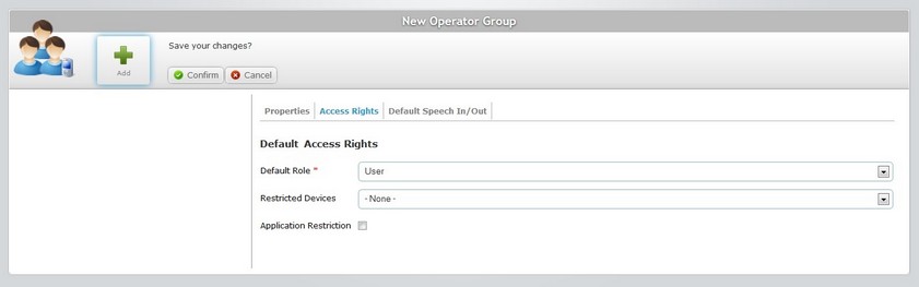 New Operator Group Page Access Rights Tab