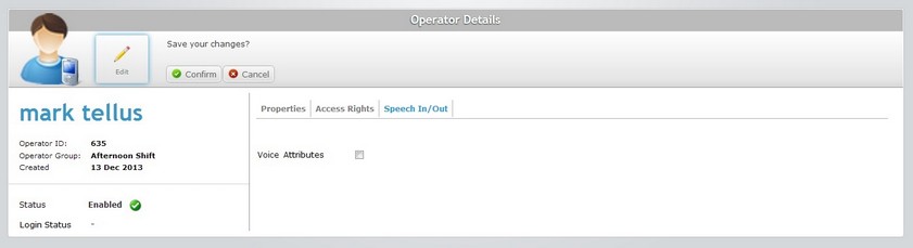 Operator Details Page Speech In Out Tab No Voice Edit