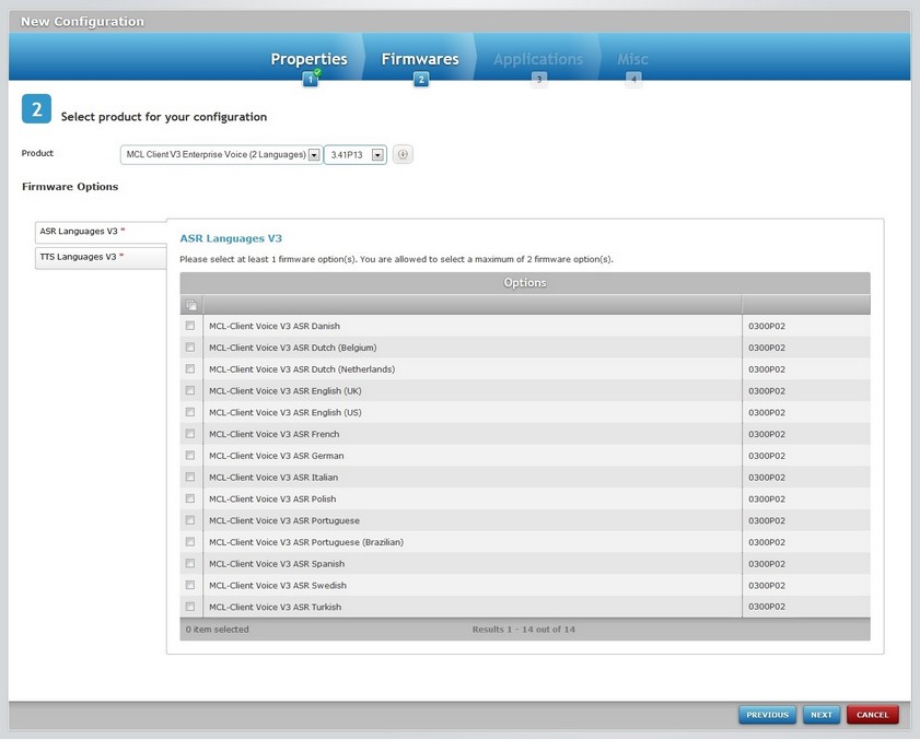 new Configuration Step 2 Firmware Options