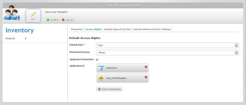 Operator Group Details Page Access Rights Tab App Restrictions3