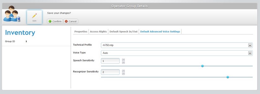 Operator Group Details Page Default Advanced Voice Settings Tab Edit