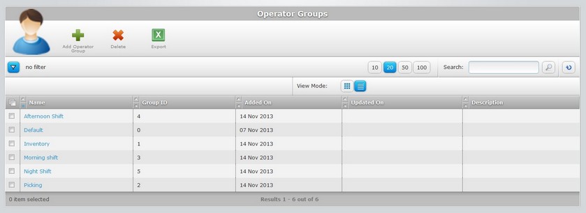 Operator Groups Page list View