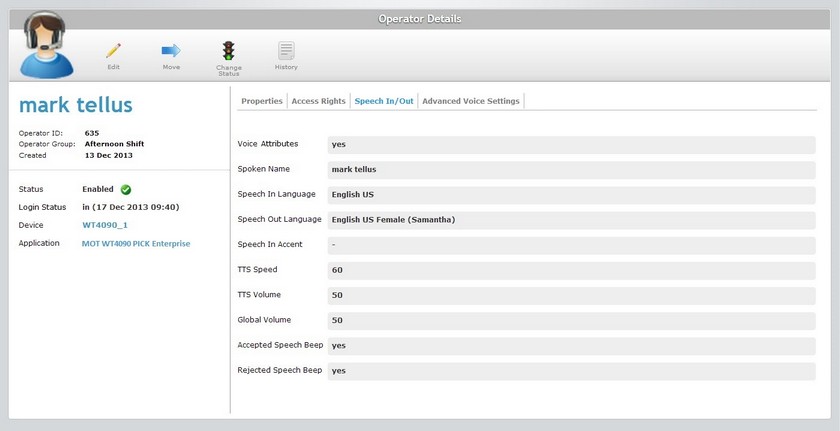 Operator Details Page Speech In Out Tab View