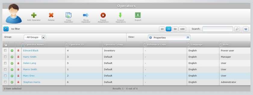 Operators Page Properties View