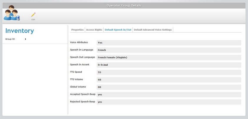 Operator Group Details Page Default Speech In Out Tab