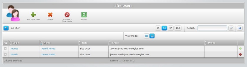 Site Users Page List View